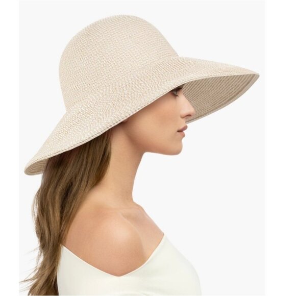 ERIC JAVITS Bella packable women's wide brim floppy sun hat with UPF 50+ NATURAL - Picture 2 of 10